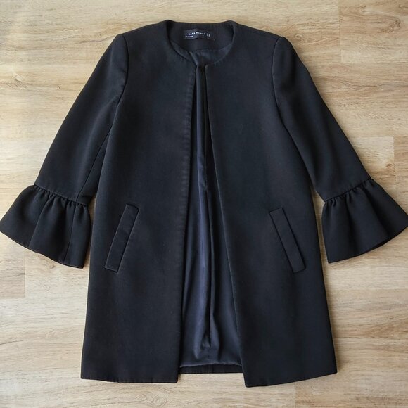 Zara Woman Black Bell Sleeve Coat - Picture 1 of 3